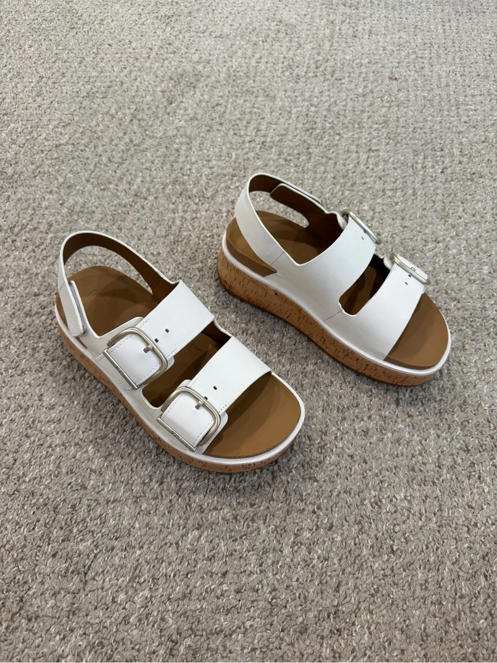Fitflop White Cork-Platform Double Buckle Sandals